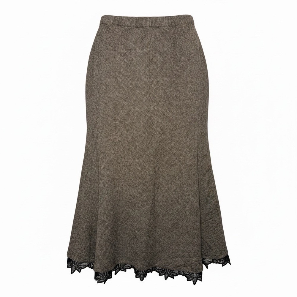 Coldwater Creek Maxi Skirt With Lace Gray Women Size PL‎ NWT $79